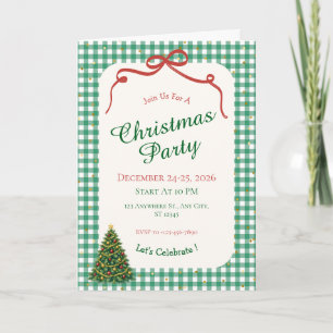 Green Gingham Christmas Party Folded Greeting Card