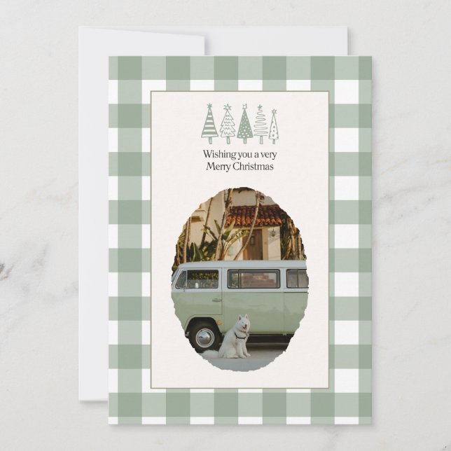 Green Gingham Christmas Photo Card  (Front)