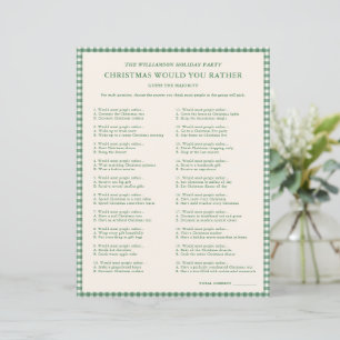 Green Gingham Christmas Would Rather Party Game