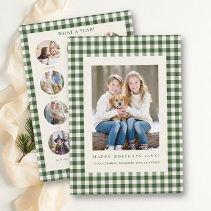 Green Gingham Christmas Year Review Photo Family Holiday Card