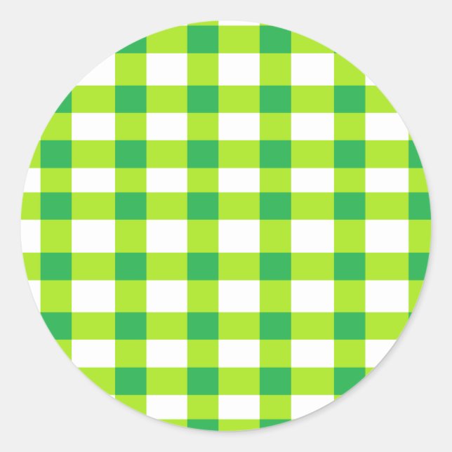 Green Gingham Classic Round Sticker (Front)