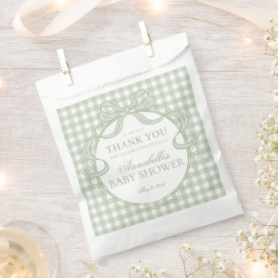 Green Gingham Coquette Bow Baby Shower Dessert Favour Bags