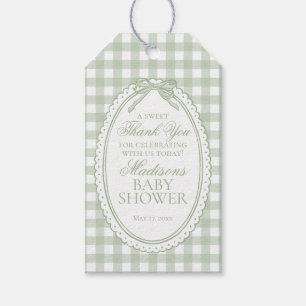 Green Gingham Coquette Bow Baby Shower Favours Gift Tags