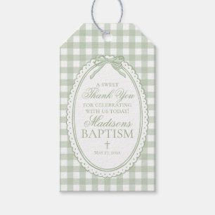 Green Gingham Coquette Bow Baptism Favours Gift Tags