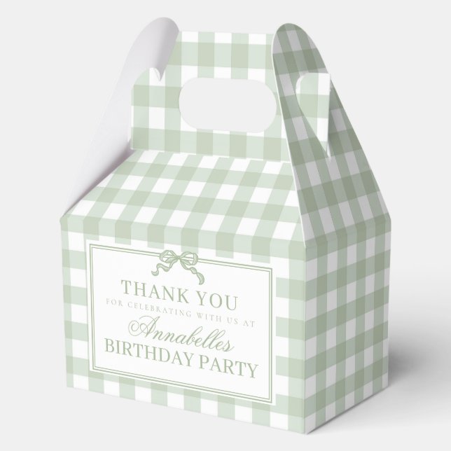 Green Gingham Coquette Bow Birthday Gable Favour Box (Front)