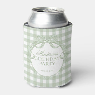 Green Gingham Coquette Bow Birthday Party Favour Can Cooler