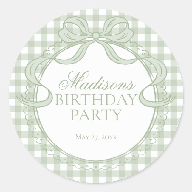Green Gingham Coquette Bow Birthday Seal (Front)