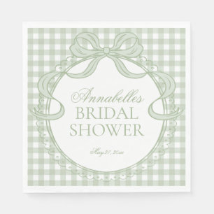 Green Gingham Coquette Bow Bridal Shower Dessert Napkin