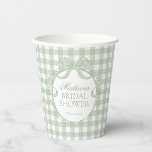 Green Gingham Coquette Bow Bridal Shower Paper Cups