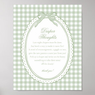 Green Gingham Coquette Bow Diaper Thoughts Baby Poster