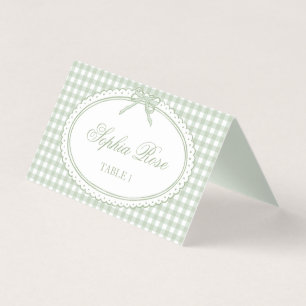 Green Gingham Coquette Bow Place Card Table Decor