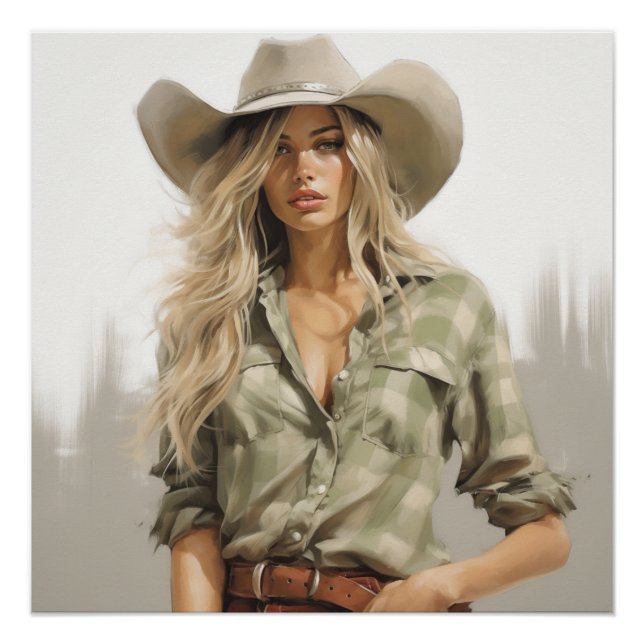 Green Gingham: Cowgirl Wall Art (Front)