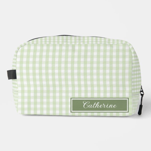 Green Gingham Cute Plaid Cosmetic Pretty Dopp Kit (Front)