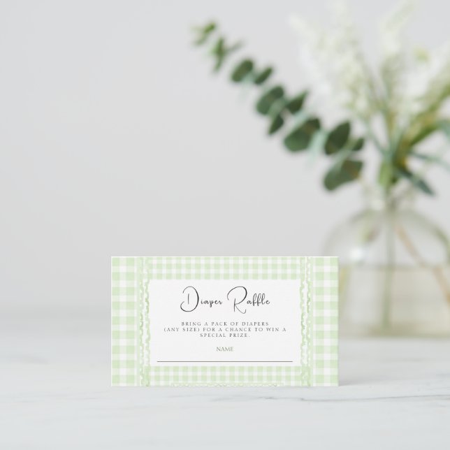 Green Gingham Diaper Raffle Card (Standing Front)