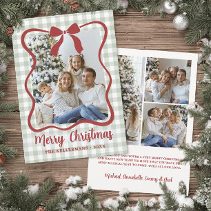 Green Gingham Family Photo Christmas Holiday Card