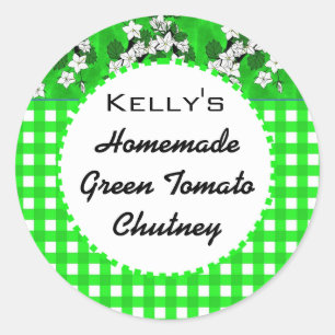 Green gingham floral jam chutney label