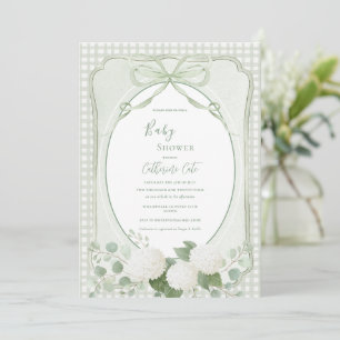 Green Gingham Floral Vintage Baby Shower Invitation