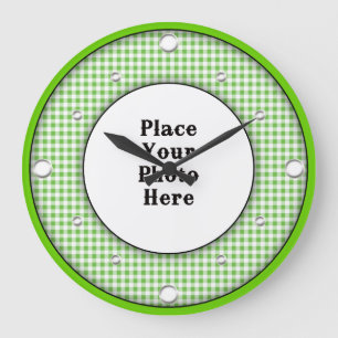 Green Gingham Frame Your Photo Wall Clock