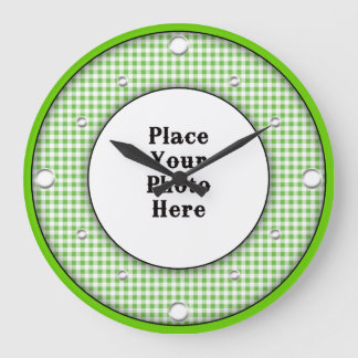Green Gingham Frame Your Photo Wall Clock
