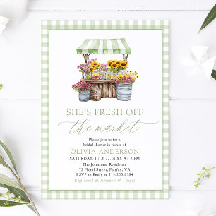 Green Gingham Fresh Off The Market Bridal Shower Invitation