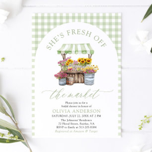 Green Gingham Fresh Off The Market Bridal Shower Invitation