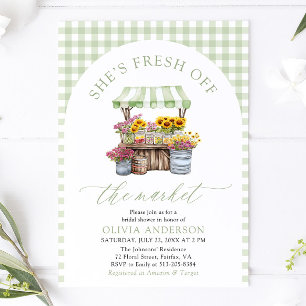 Green Gingham Fresh Off The Market Bridal Shower Invitation