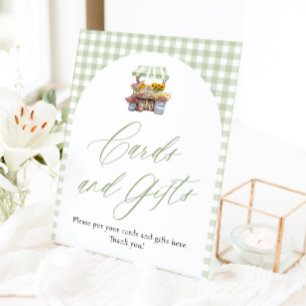 Green Gingham Fresh Off The Market Cards and Gifts Pedestal Sign