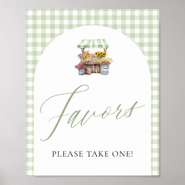 Green Gingham Fresh Off The Market Favours Sign (Front)