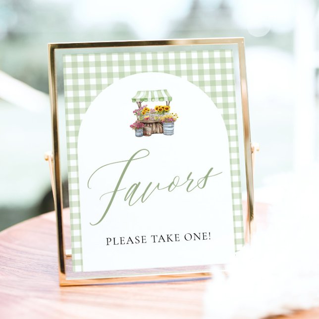 Green Gingham Fresh Off The Market Favours Sign (Green Gingham Fresh Off The Market Favors Sign)