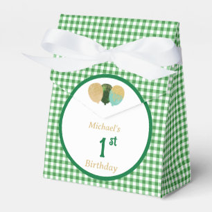 Green Gingham Glitter Balloons Custom 3 Photos Favour Box