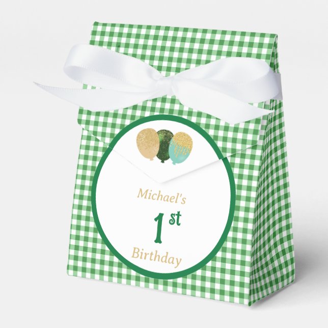 Green Gingham Glitter Balloons Custom 3 Photos  Favour Box (Front Side)