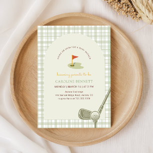 Green Gingham Golf Baby Shower Invitation