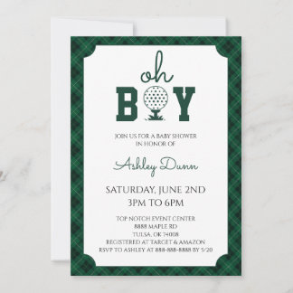 Green Gingham Golf Baby Shower Invitation