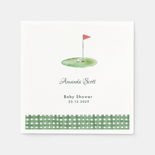 Green Gingham Golf Baby Shower Napkin (Front)