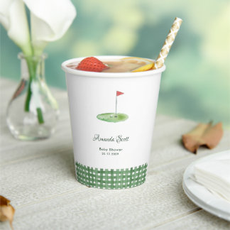 Green Gingham Golf Baby Shower Paper Cups