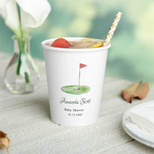 Green Gingham Golf Baby Shower Paper Cups