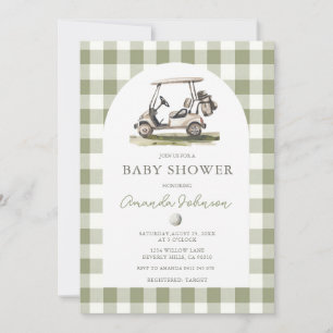 Green Gingham Golf Boy Baby Shower Invitation