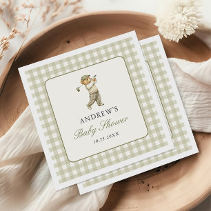 Green Gingham Golf Boy Baby Shower Napkin