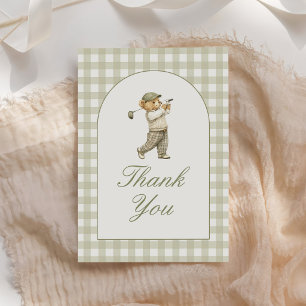 Green Gingham Golf Boy Baby Shower Thank You Card