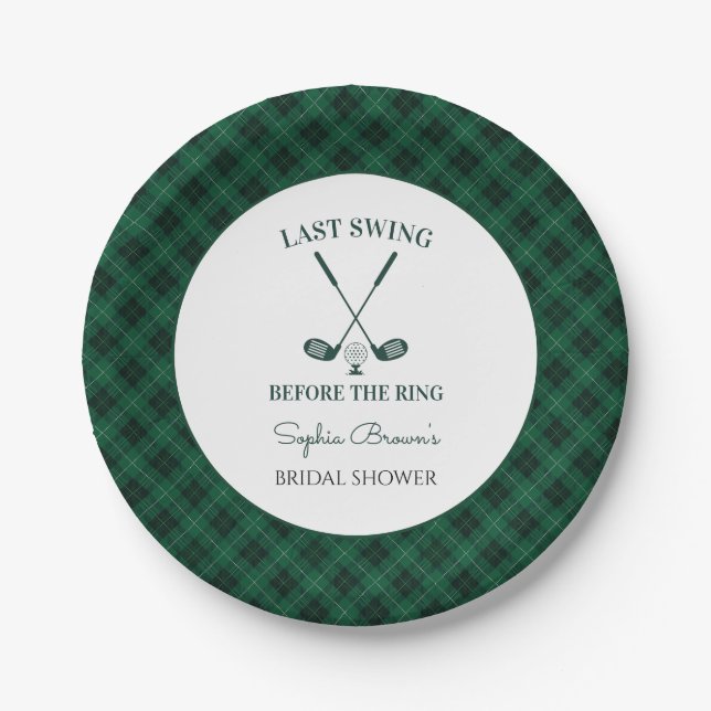 Green Gingham Golf Bridal Shower Paper Plate (Front)