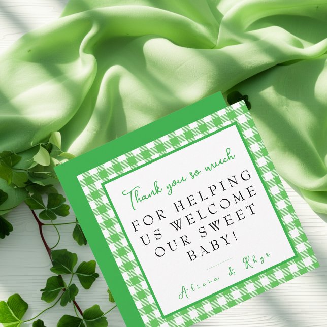 Green Gingham Labour & Delivery NICU Hospital  Thank You Card (Green Gingham Labor & Delivery NICU Hospital Thank You Card)