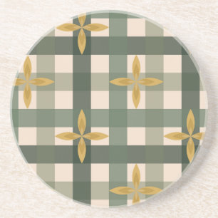 Green Gingham & Leaves Sandstone Coaster