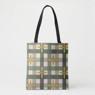 Green Gingham & Leaves Tote Bag