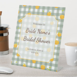 Green Gingham Lemon Picnic Plaid Shower Invitation Pedestal Sign