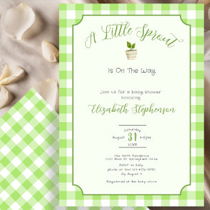 Green Gingham Little Sprout Baby Shower Invitation