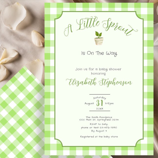 Green Gingham Little Sprout Baby Shower Invitation (Creator Uploaded)
