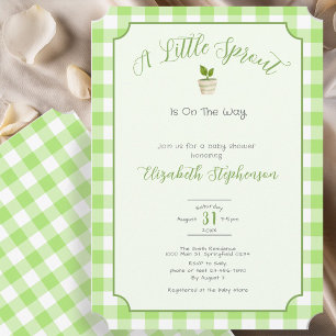 Green Gingham Little Sprout Baby Shower Invitation