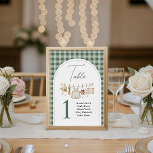 Green Gingham Locally Grown Table Numbers Pedestal Sign