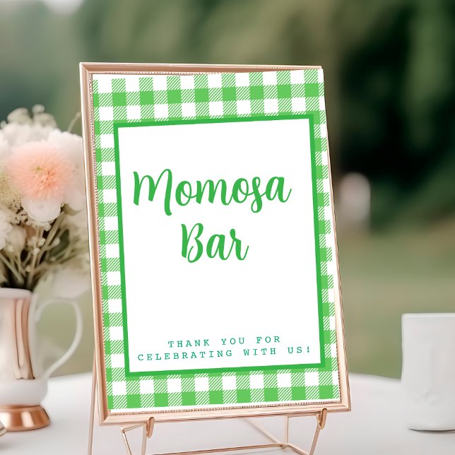 Green Gingham "Momosa" Mimosa Bar Table Number (Green Gingham "Momosa" Mimosa Bar Table Number)