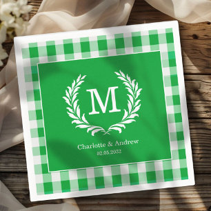 Green Gingham Monogram Crest Custom Napkin